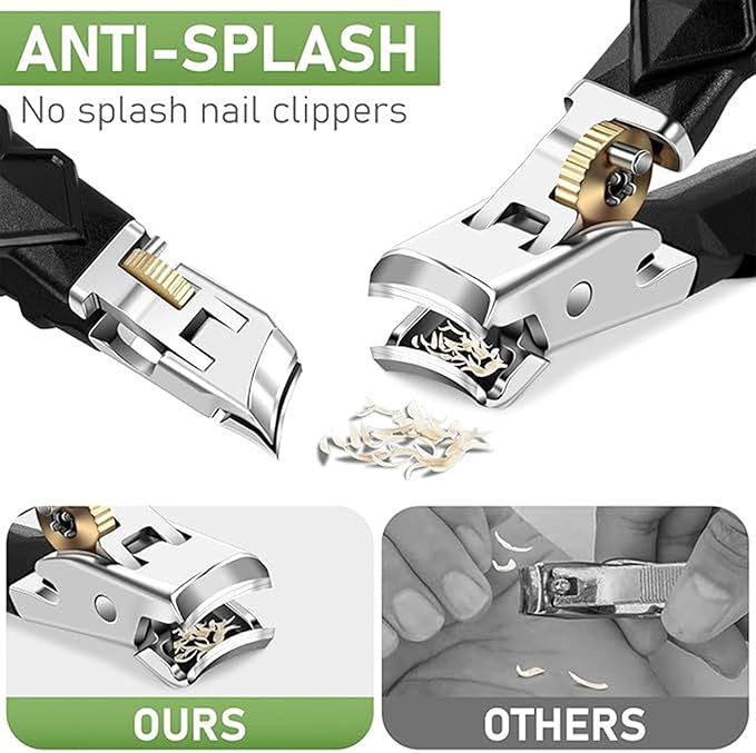Toenail Clippers for Thick Toenails, 2 PCS Stainless Steel Nail Clippers, Upgraded 180° Wide-Mouth Bite, Splash-Proof Design, Oblique and Flat Mouth Nail Clippers Set (1 Set)