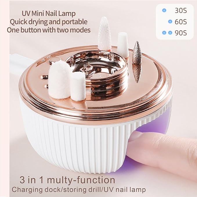 Electric Nail Drill File Professional - Cordless Nail Drill Filer Machine for Acrylic Nails Polishing, U V Lamp,Charging Base,5 Speed,Nail Grinder, Manicure Pedicure Kit for Salon Home