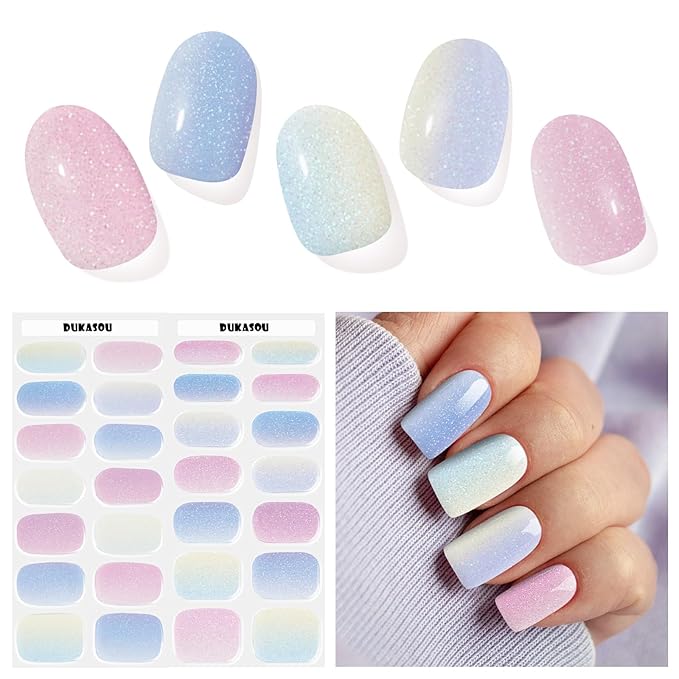 Semi Cured Gel Nail Strips, Mermaid | 28 pcs Gel Nail Strips Work with Any UV Lamp, Salon Quality UV Nails Stickers, Easy to Apply for Home Nails DIY