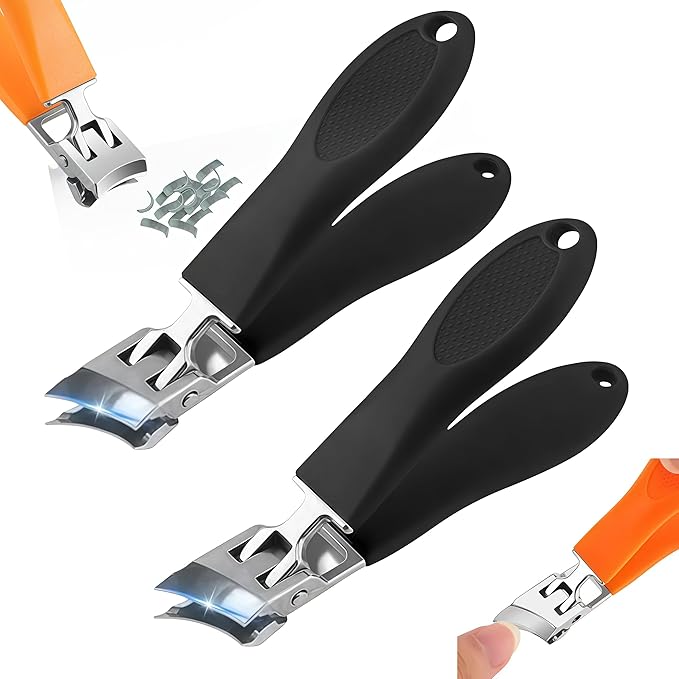 Wide Jaw Opening Anti-Splash Slanted Nail Clipper, 2026 New Ingrown Nail Clippers Fingernail and Toenail Clippers Clippers, Curved Toenail Clippers for Thick Nails (Black 2Pcs)