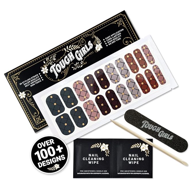 | 20 Exquisite Gel Nail Polish Strips w/Application Accessories - No UV/LED Lamp Required (Lattice Elegance & Gold Foil)