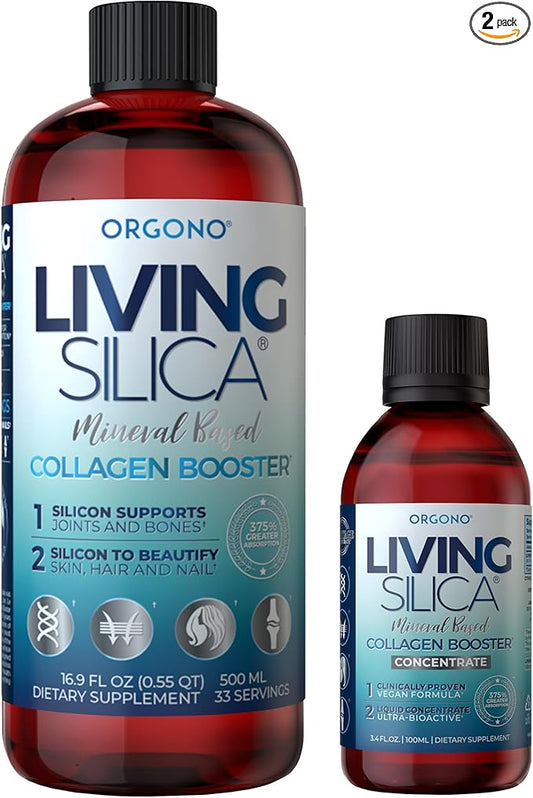 Orgono Living Silica Kit | Mineral-Based Collagen Booster Liquid & Concentrate Drops (Travel Size) | Vegan | Supports Joint & Bone Health, Collagen & Elastin Production, Glowing Skin.