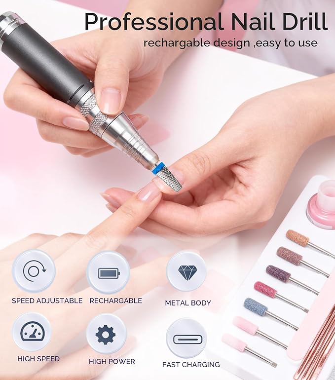 Professional Electric Nail Drill , LUMCRISSY 40000 PRM Electric Nails File Machine for Acrylics, Rechargeable Nail File Nail Grinder Drill Bit Manicure Pedicure for Salon and Home Use