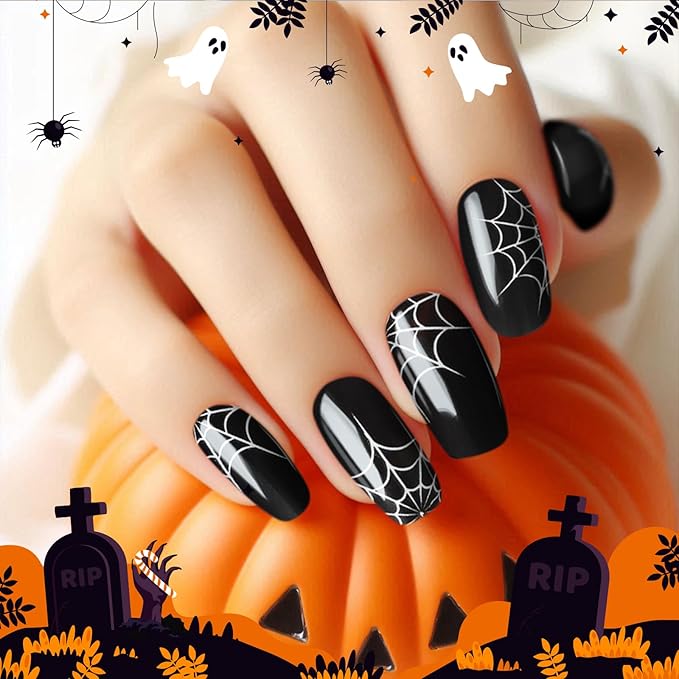 Halloween Semi Cured Gel Nail Strips, 20 pcs Gel Stikers, Wraps, Salon-Quality, 2 Weeks Long Lasting - Queen of The Night 288