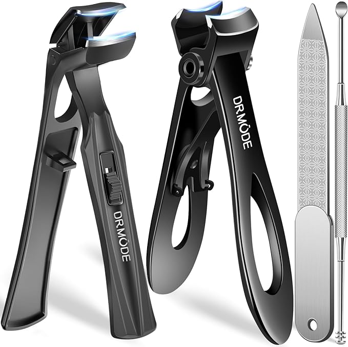 Toenail Clippers for Thick Toenails for Seniors, Angled Head Long Handled Toe Nail Clippers for Men with Wide Jaw Opening, Heavy Duty Large Finger Nail Clippers Adult Cutter with Catcher, Black