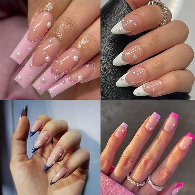 Nail Art Pearls with Nail Rhinestones Glue Gel Flatback Pearls Nail Charms Luxurious Nail Supplies Accessories Gold Silver Nail Gems Jewelry Pearls for Women Nail Design
