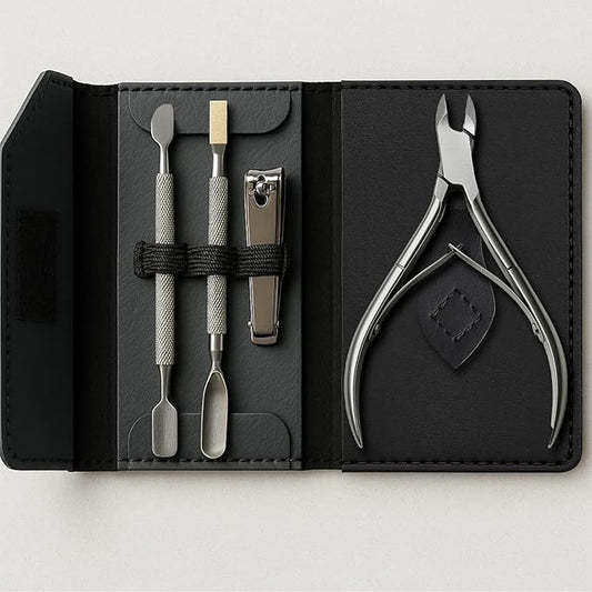 UM Supplies Cuticle Nipper with 2 Pushers and Nail Cutter 4 Pieces Travel Set Stainless Steel | Manicure Pedicure Tool for Nail Care 1/2 Jaw 14 (5mm) Double Spring
