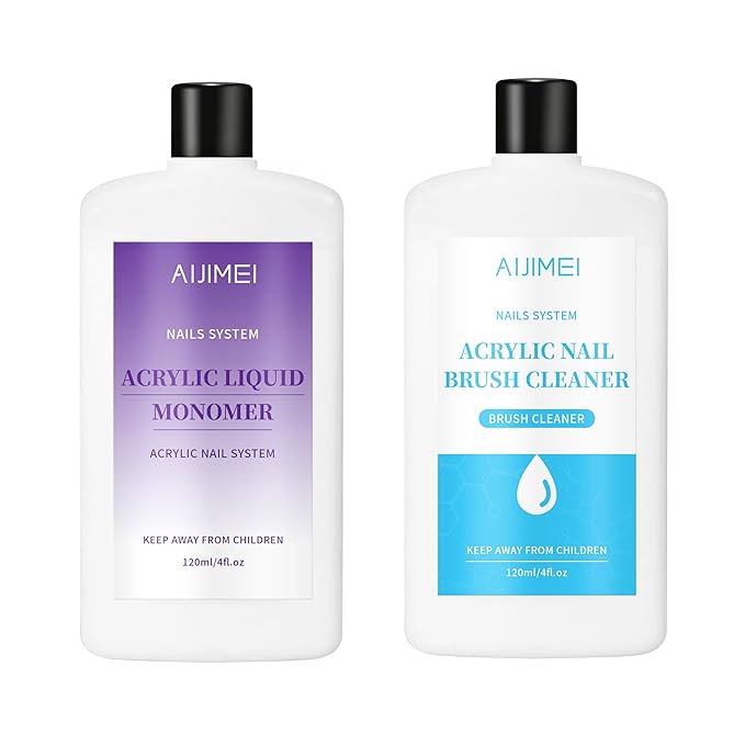 AIJIMEI Professional Acrylic Liquid Monomer & Nail Brush Cleaner Set for Quick Cleaning of Nail Brushes and Nail Extension Glue Nail Products, Suitable for Beginners DIY Home Nail Salon 120ml/4fl.oz