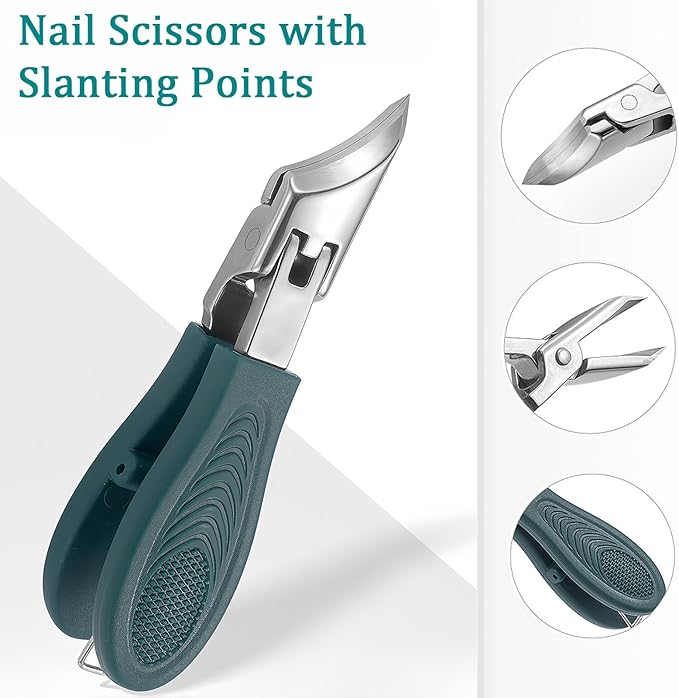 Eagle Beak Beveled Nail Clippers, Wide Jaw Opening Anti-Splash Slanted Nail Clippers Set, Super Sharp Oblique Large for Thick Nails, Seniors & Ingrown Care (Green)