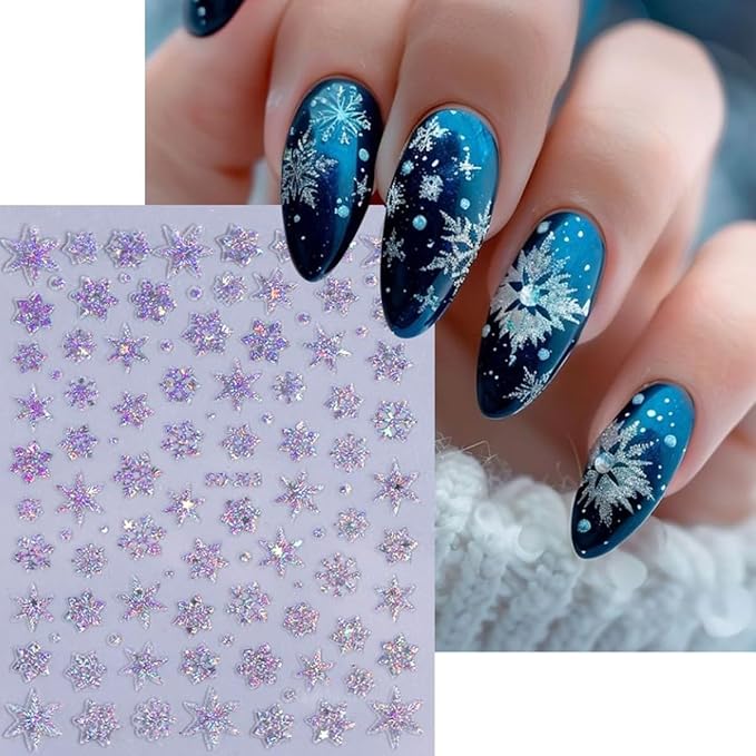 Christmas Nail Art Stickers Snowflake Nail Stickers for Nail Art 3D Self Adhesive Nail Decals Bronzing Gold Red White Laser Design Holographic Nail Sticker for Women Manicure Decor 5 Sheets