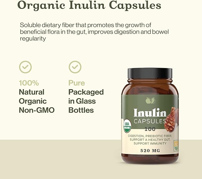 Complete Natural Products Organic Inulin Capsules - 520mg 100 Pills, Organic Jerusalem Artichoke Inulin Capsules