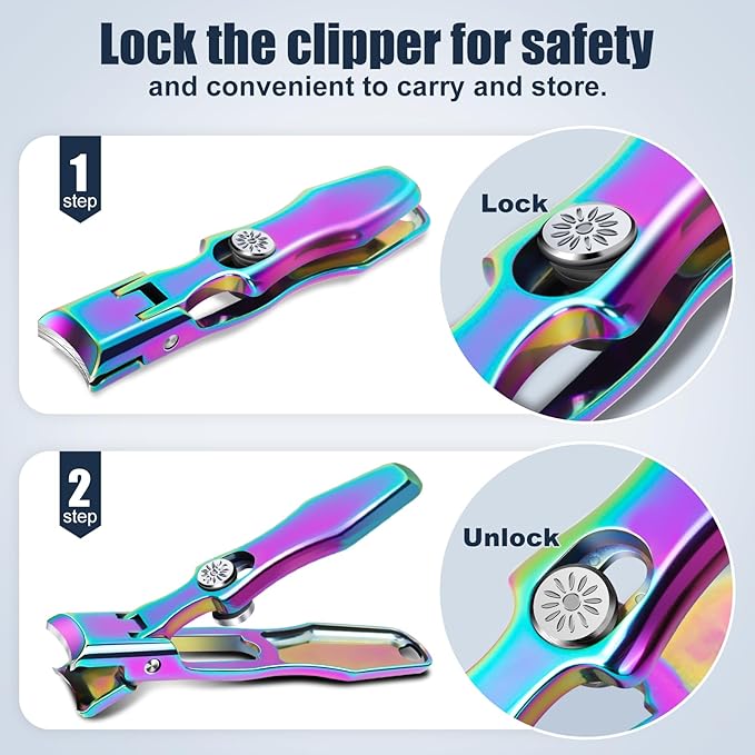 Stocking Stuffers for Men, Upgrade Colorful Wide Jaw Nail Clippers with Catcher - New Toenail Clippers for Men Seniors Thick Nail, Anti-Splash Ultra Sharp Christmas Xmas Presents Gifts for Adults