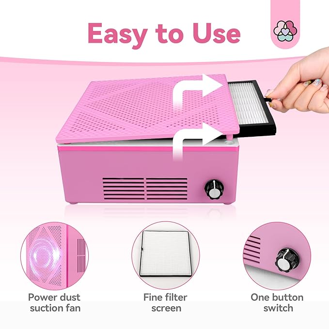 SAVILAND 120W Pink Nail Dust Collector Powerful Nail Vacuum for Acrylic Gel Nails Polishing, Low Noise Salon at Home