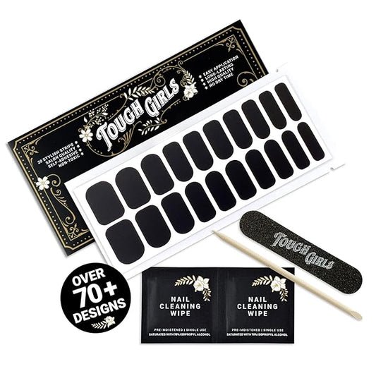 | 20 Exquisite Gel Nail Polish Strips w/Application Accessories - No UV/LED Lamp Required (Black - Matte Finish)