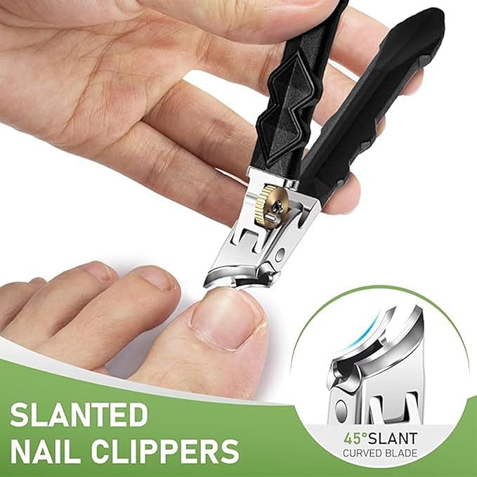Toenail Clippers for Thick Toenails, 2 PCS Stainless Steel Nail Clippers, Upgraded 180° Wide-Mouth Bite, Splash-Proof Design, Oblique and Flat Mouth Nail Clippers Set (1 Set)