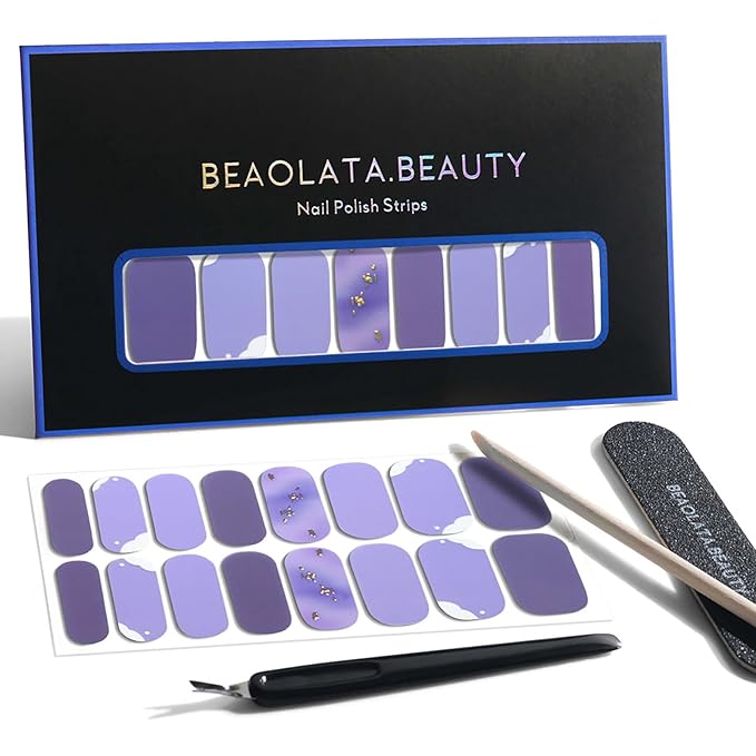 Nail Polish Strips, 32PCS Salon Quality Wraps, Long Lasting Gel Nail Stickers for Women Easy Apply& Remove (Violet Hill)