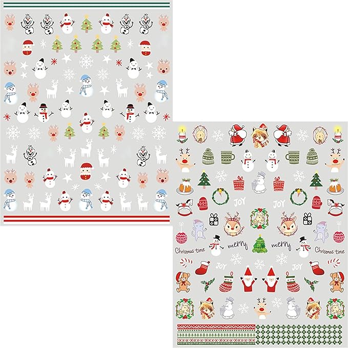 HNUIX Nail Stickers - 3D Christmas, Self Adhesive Nail Decals, Multi Colour Pattern, 10 Sheets, for Nail Art