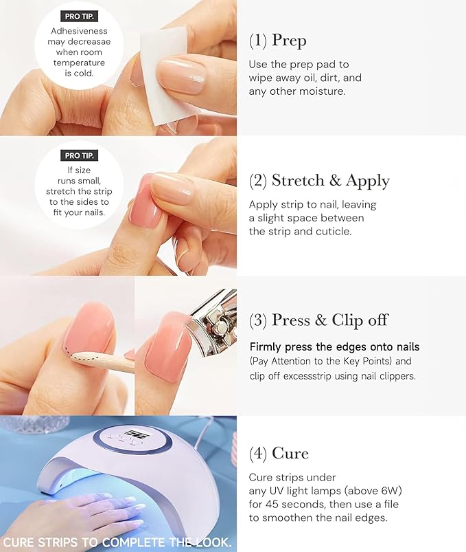 Semi Cured Gel Nail Strips (Fingertip Ballet), 28 pcs UV Gel Nail Stickers for Women Work with Any UV Lamps, Salon Quality Nails Wraps for Home DIY Nails Art
