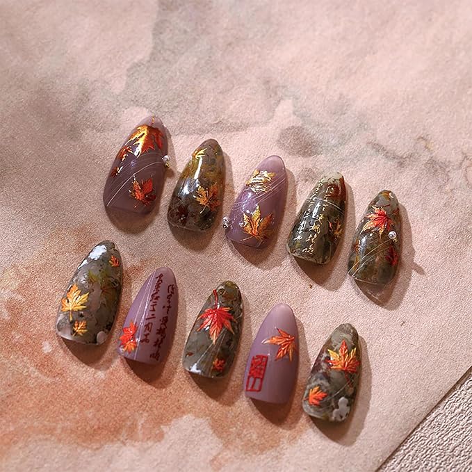 Fall Maple Leaves Nail Art Stickers for Thanksgiving, Gold Maple Leaves Nail Decals 5D Embossed Fall Nail Art Supplies for Women Girls Nail Decoration