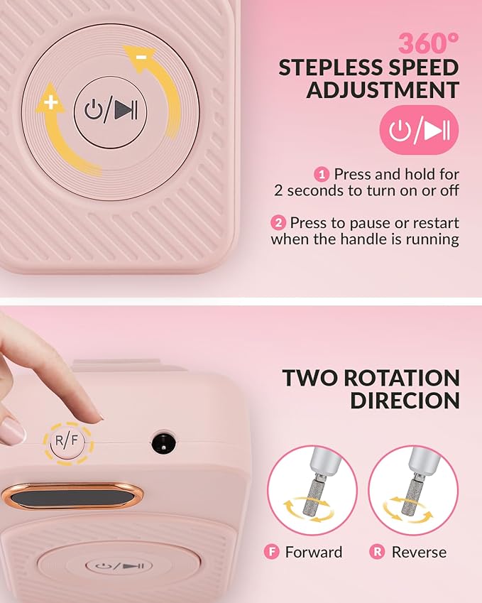 BAOSHISHAN Electric Nail Drill Kit, Rechargeable 45000RPM Nail Drills Professional with 10 Nail Drill Bits and 15 Sanding Bands, Cordless Efile for DIY Home Salon