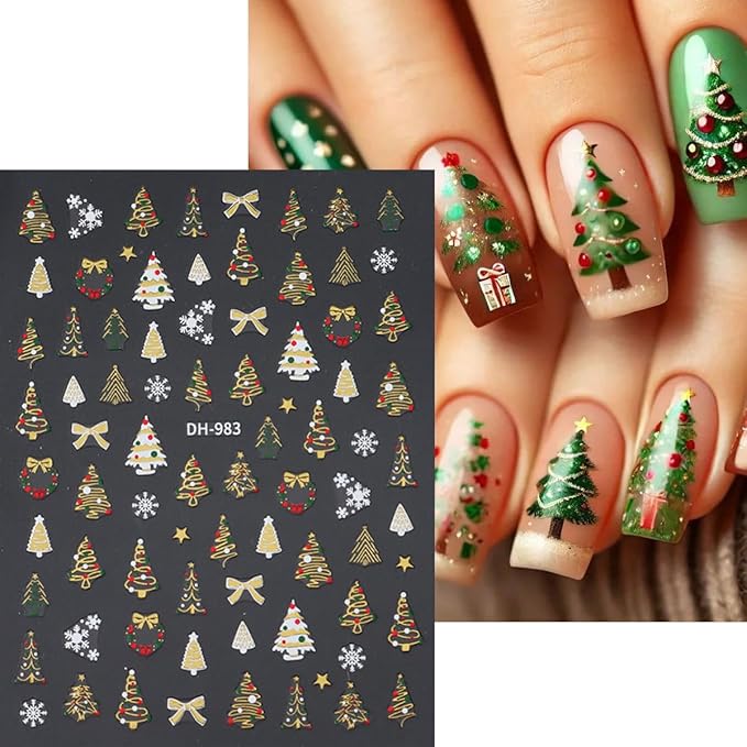 6 Sheets Christmas Nail Art Stickers Christmas Nail Decals Xmas Tree Snowflakes Sticker Design Manicure Decals Winter Holiday Nail Stickers for Women Salon Manicure Decoration Accessories