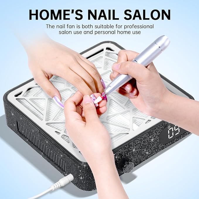 Nail Dust Collector, Powerful Vacuum Fan Vent Dust Collector Extractor Dust Suction Machine for Acrylic Nails Polishing, Nail Salon&Home, Black Diamond