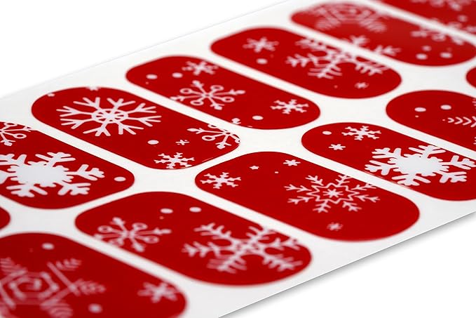| 20 Exquisite Gel Nail Polish Strips w/Application Accessories - No UV/LED Lamp Required (Holiday | White Snow Flakes & Red)