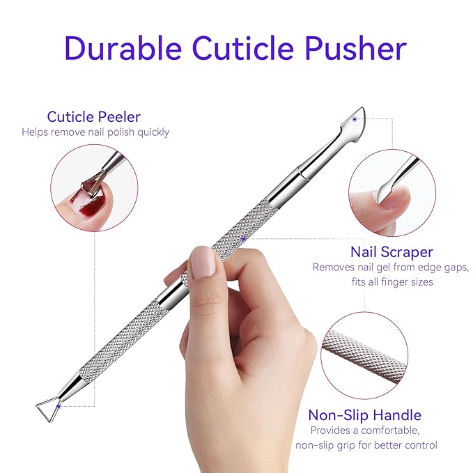 Makartt Nail Clips to Remove Gel Polish, with Double Ended Metal Cuticle Pusher, 20 Pcs Plastic Resuable Finger and Toe Nail Soak Off Clips for Removal Acrylic Art Nail Polish Remover Cap Clip