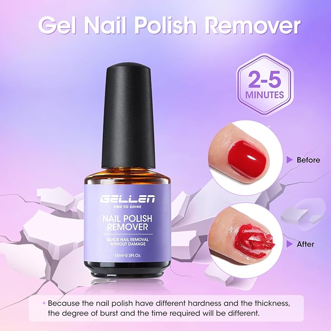 Gellen Gel Nail Polish Remover, 2-Pack Professional Quick Gel Remover for Nails 3-5 Minutes, Liquid Latex for Nails Pink, Safe & Easy Nail Polish Removal, No Need for Foil Soaking, Gifts for Women