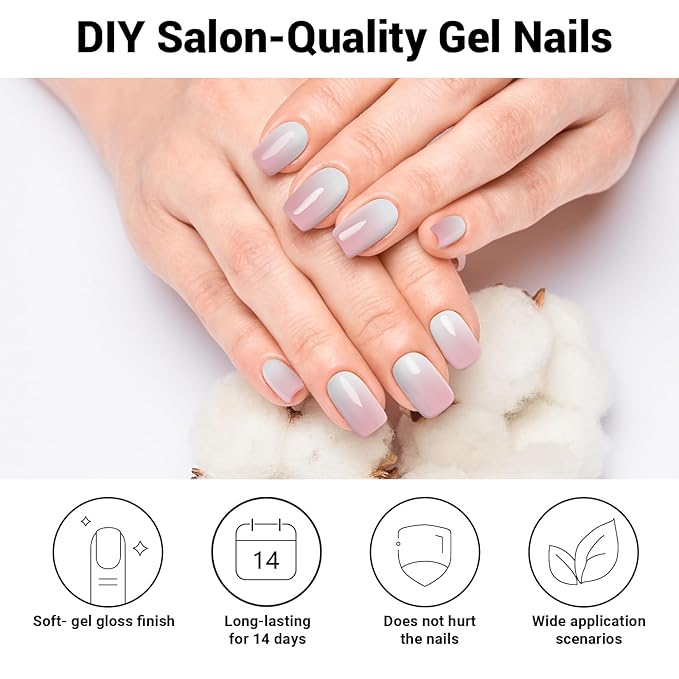 Semi Cured Gel Nail Strips, Pink Gradient | 28pcs Real Polish Art Stickers/Wraps, Includes Prep Pads, File & Wood Stick, for Women Girls Kids DIY Gift