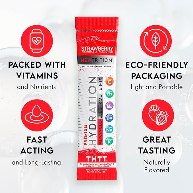 Hydration Powder, Electrolyte Powder Packets, Naturally Flavored Hydrating Packets for Water, Fast Acting Hydrate Electrolytes with Vitamins C & D (Pack of 24, Strawberry)