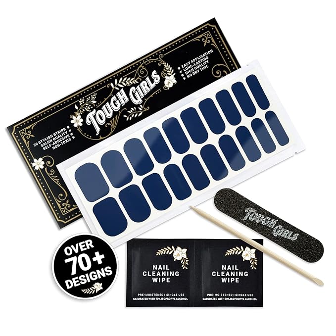 | 20 Exquisite Gel Nail Polish Strips w/Application Accessories - No UV/LED Lamp Required (Steel Blue)