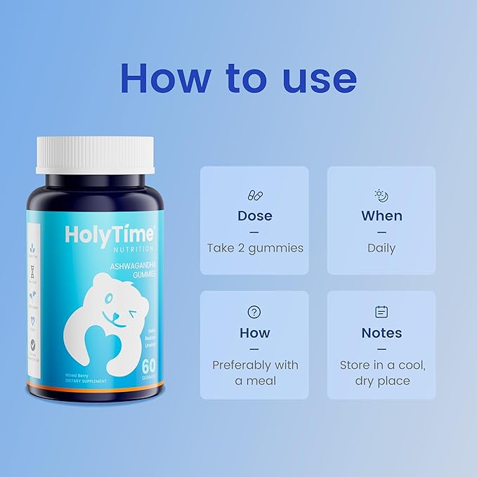 HolyTime Ashwagandha Gummies – 60 Vegan Soft Chews,KSM-66 – Natural Herbal Blend for Everyday Balance – Plant-Based & Gluten-Free – Vegan Friendly & Daily Wellness Support