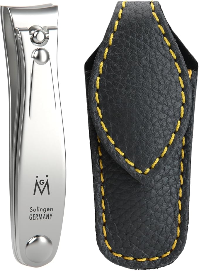 GERMANIKURE Professional Nail Clipper - FINOX Surgical Stainless Steel Manicure and Pedicure Tools in Leather Case- Ethically Made in Solingen Germany - Travel Size Nail Care