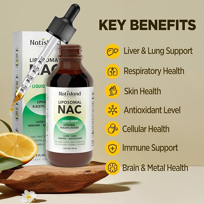 Liposomal Liquid NAC Drops, NAC Supplement N-Acetyl Cysteine, NAC 600 mg with Milk Thistle & Quercetin for Adults & Kids, Liver & Lung Support, Immune & Antioxidant, Skin & Cellular Health, 2 Fl Oz