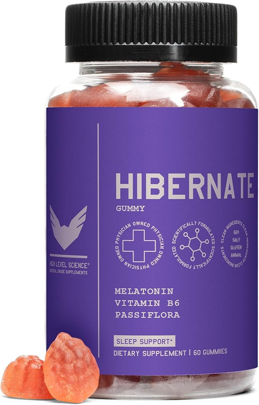 High Level Hibernate Sleep Gummies Adult, Passion Fruit Gummy with Melatonin, Vitamin B6 & Passiflora, Extra Strength, Non Habit Forming, Vegan, Gluten Free, 60 Count, Sleep Support Supplement
