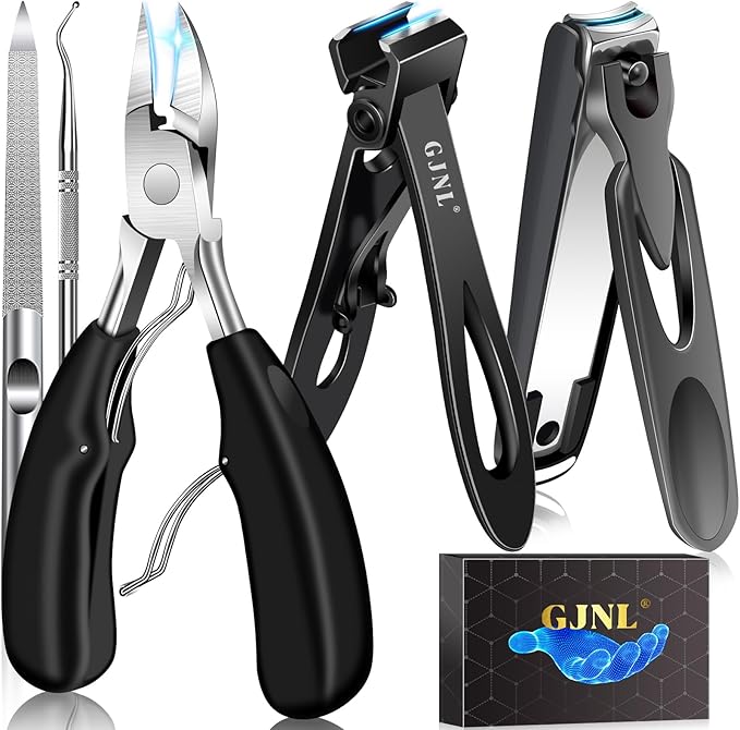 Toenail Clippers for Seniors Thick Nails - Stocking Stuffers Gifts for Men 17mm & 37mm Wide Jaw Nail Clippers, No Splash Nail Clippers w Catcher for Women