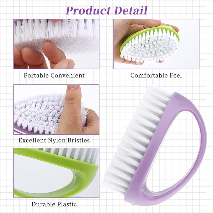 2 Pcs Nail Clean Brushes for Hand Finger Foot Toe Small Scrubber Cleaner with Handle for Cleaning Fingernails Nylon Firm Stiff Bristles Deep Clean Scrubber for Toes and Nails Men Women Kids