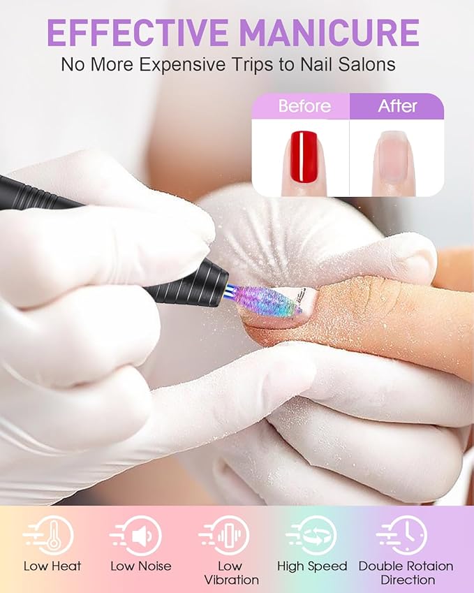 Subay Acrylic Nail Drill, Electric Nail File for Acrylic Gel Nails, Portable USB Nail Drill Machine with 6 Nail Drill Bits and 26 Sanding Bands for Nail Technicians Manicure Pedicure - Black