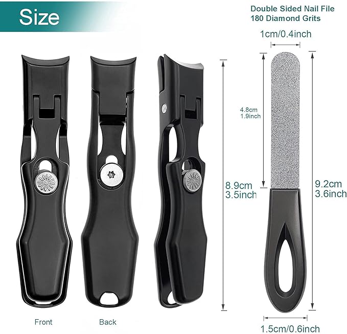 Toenail Clippers for Men Thick Nails Large Wide Jaw Opening Portable Ultra Sharp Nail Clippers with Catcher Heavy Duty Fingernail Cutter for Adult Seniors Women (Black with File)