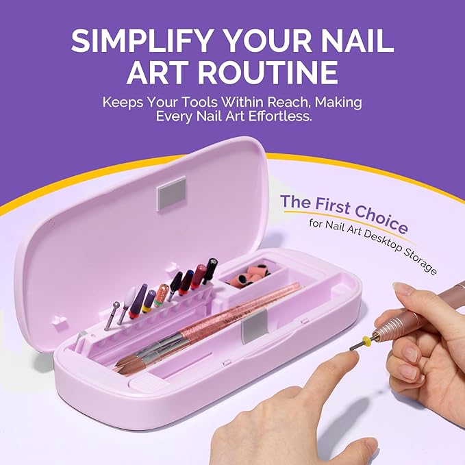 [2025 Upgraded]MelodySusie Acrylic Nail Tool Storage Box,Portable Dustproof Stand Displayer Holder Organizer Container Manicure Efile Accessories Nail Drill Kit Case,Travel Salon Home,Purple(Only Box)