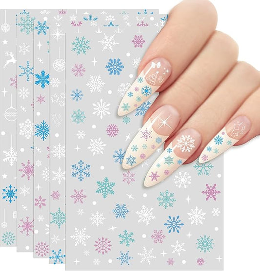 XZENTIRA 8 Sheets Snowflake Nail Stickers DIY Christmas Winter Decals 3D Self Adhesive Colorful Snowflakes Stars for Women Christmas Winter New Year Nail Designs