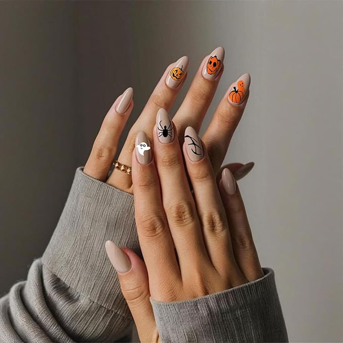 12 Sheets Halloween Nail Stickers - Pumpkin Nail Stickers - Specter Cat Spider Web Bat Nails Art Decals for Halloween Makeup - Spooky Nails Sticker Cosplay Party Supplies