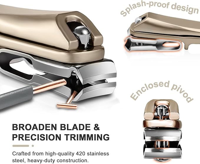 Toe Nail Clippers for Seniors, 360° Rotating Long Handle Fingernail Clipper Ergonomic Nail Cutter for Men Women Premium Steel Nail Trimmer with Glass Nail File for Thick Toenails (Gold)