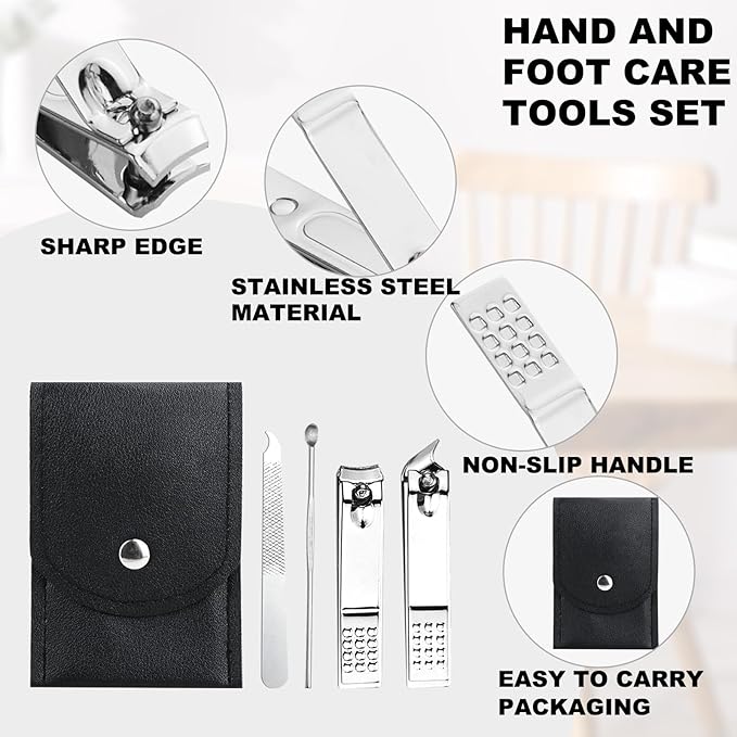 30 Sets Finger Nail Clipper Set Bulk,4 in 1 Black Adult Stainless Steel Travel Manicure Kit with Case Individually Wrapped Nail Clippers Bulk for Homeless,Hotel,Charity