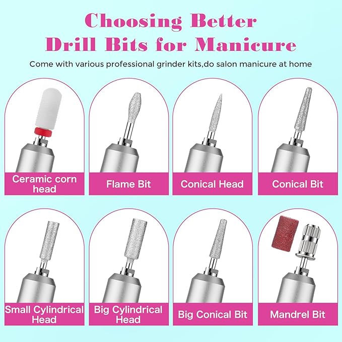 Professional Nail Drill Machine: 45000 RPM, LCD Display, Rechargeable Battery, for Acrylic & Gel Nails - Perfect for Salon and Home Use (White Gold)