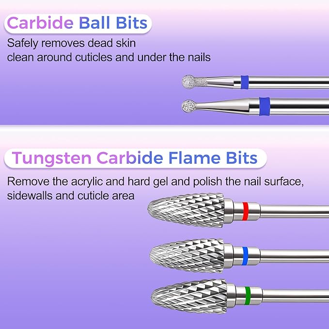 Fantexy 10Pieces Ceramic Nail Drill Bits, 3/32 Inch Professional Acrylic Nail Bit Set,Nail File Bits Nail Art Tools For Electric Manicure Machine Home Salon Use