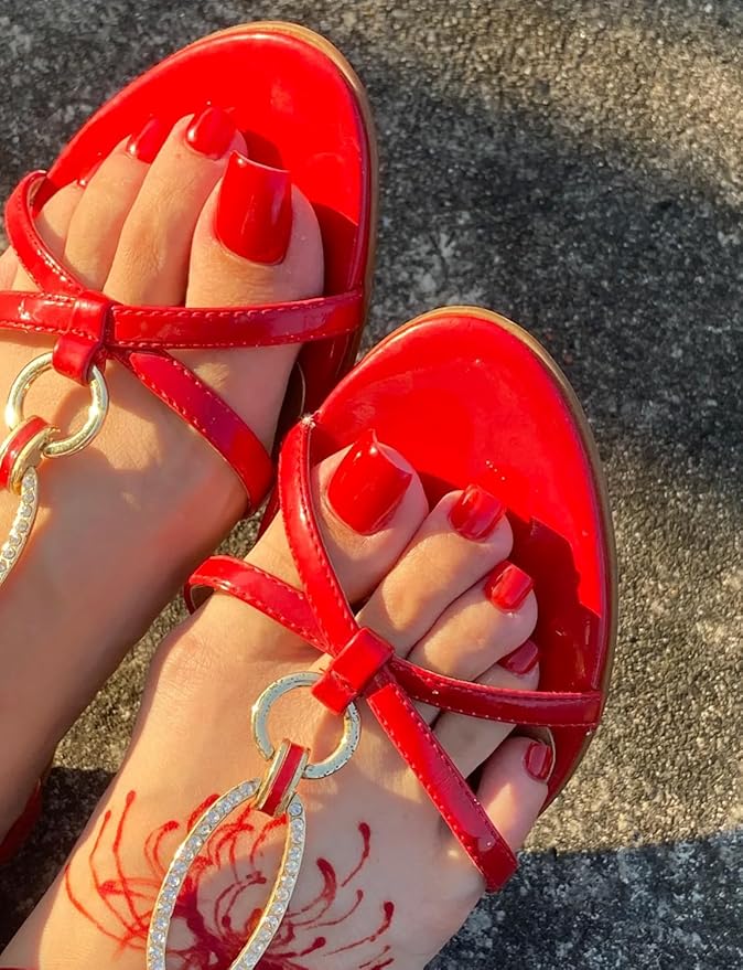 Semi Cured Gel Toenail Strips, 26 Red Gel Toe Nail Stickers, Works with Any UV Lamps