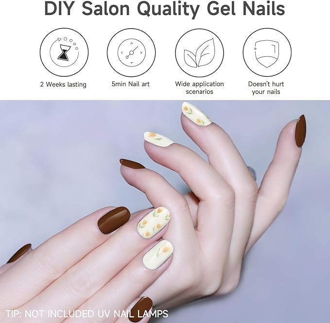 Semi Cured Gel Nail Strips, 28 pcs UV Gel Nail Stickers Full Nails Wraps for Women Home DIY Nails Art, UV Light Required(Tulip)