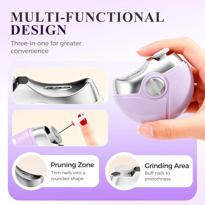 3 in 1 Electric Polishing Automatic Nail Clippers, 2025 New Electric Nail Clipper for Baby Adults, Rechargeable Electric Toenail Clippers for Seniors, Smart Nail Trimmer Kits (Pink)